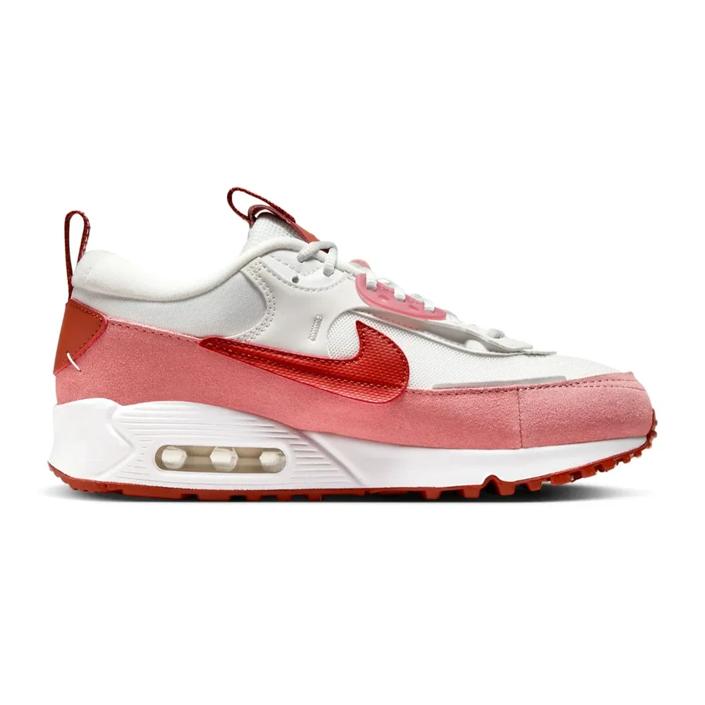 Nike Women’s Air Max 90 Leather & Suede Sneakers in White, Pink & Red - Picture 3 of 7